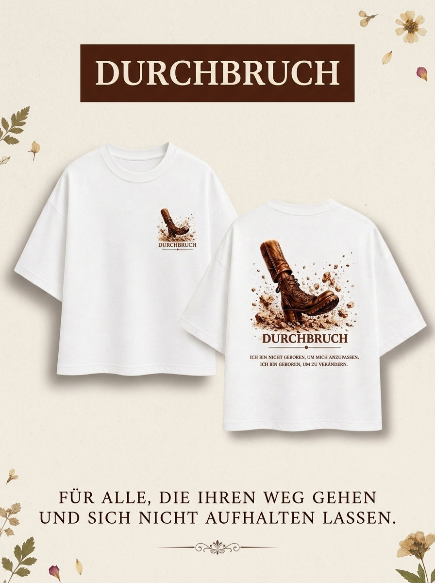 Lookbook-Karte Durchbruch: Shirt Vorder- und Rückseite mit Claim
